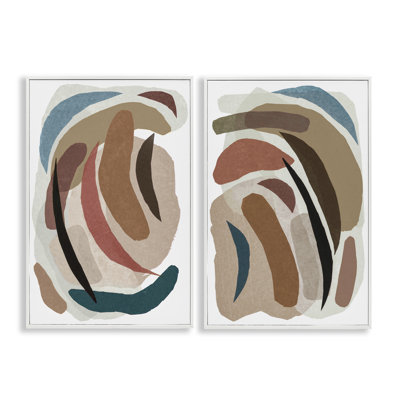 Earthy Paper Collage Shapes 2pc Framed Giclee Set, design by Nikki Galapon
