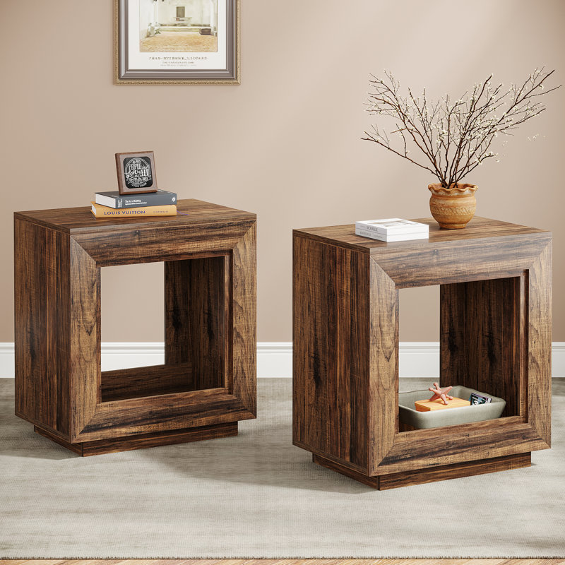 Cledis 2x24" Farmhouse End Table, Dark Brown