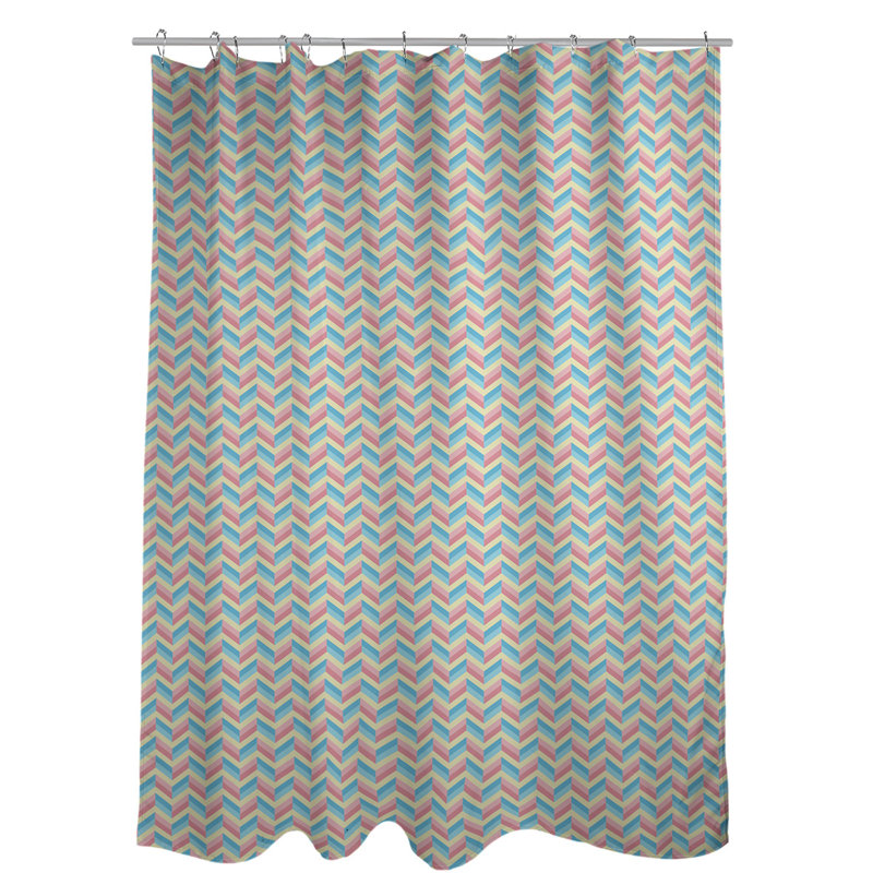 Rideau de douche simple à chevrons, Bleu / Rose