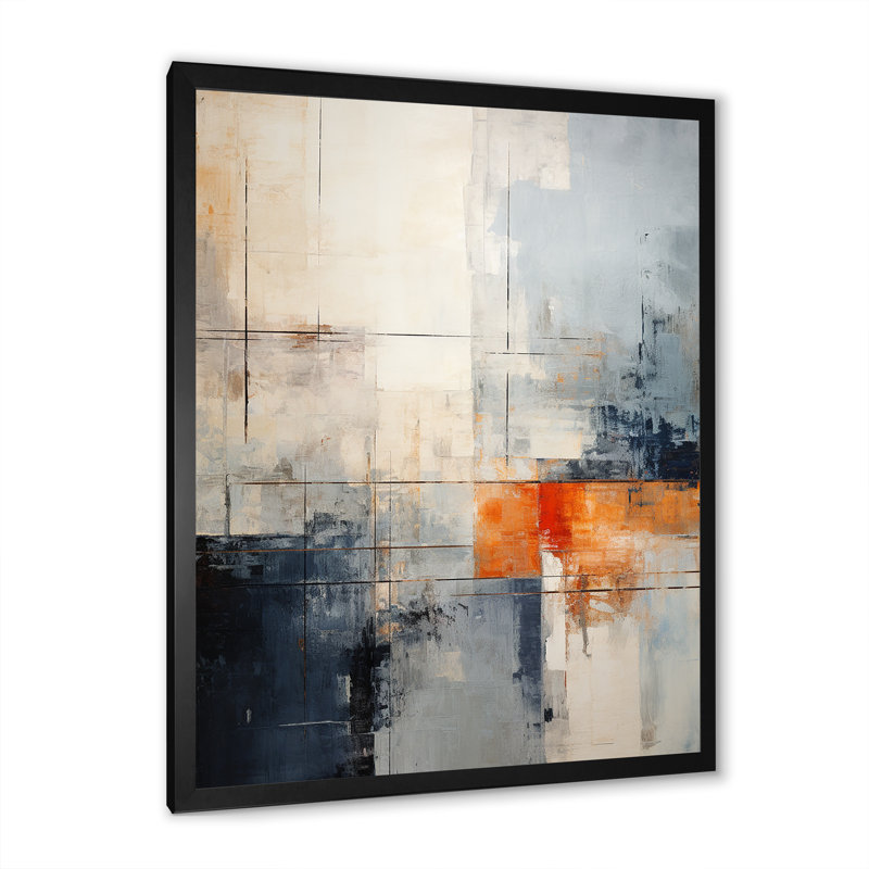 Abstrait noir et beige, collage sur route I - Collages abstraits, décoration murale, Encadrement doré, H 20 po x l 12 po