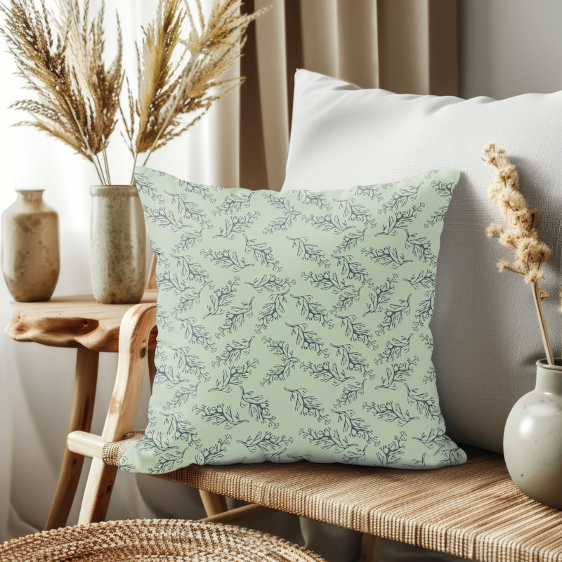 Housse de coussin, Vert sauge / floral, H 14 po x l 14 po