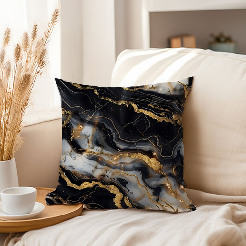 Abstract Black & Gold Geode Crystals Marble IV Modern