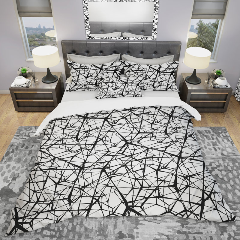 Web Pattern - Contemporary Geometric Duvet Cover Set - Microfiber Polyester, Full/Queen Duvet Cover + 2 Shams