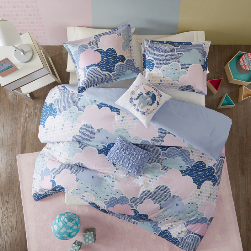 Cloud Cotton Comforter Set, Full/Queen Comforter + 2 Shams + 2 Pillows, Blue
