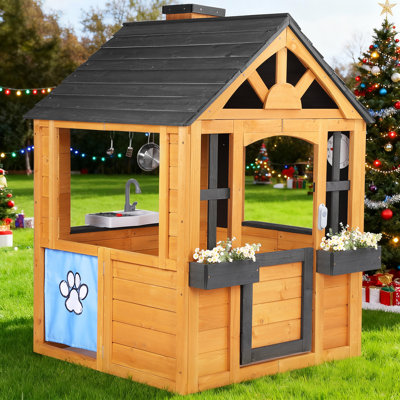 Antigone Cedar Backyard Playhouse With Toy Kitchen