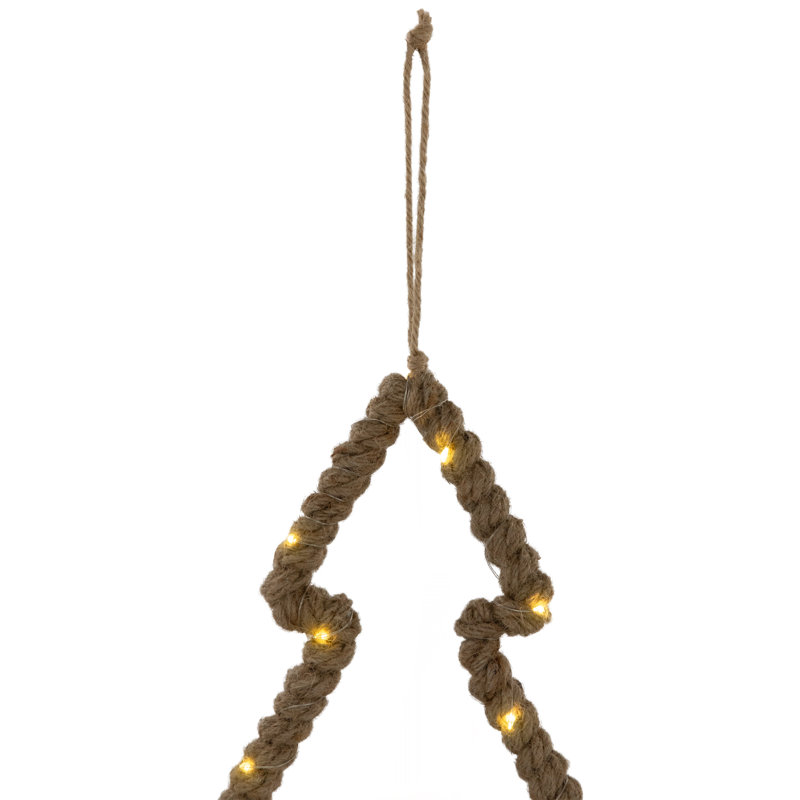 Lighted Jute Wrapped Pine Tree Silhouette Hanging Christmas Decoration - 14"