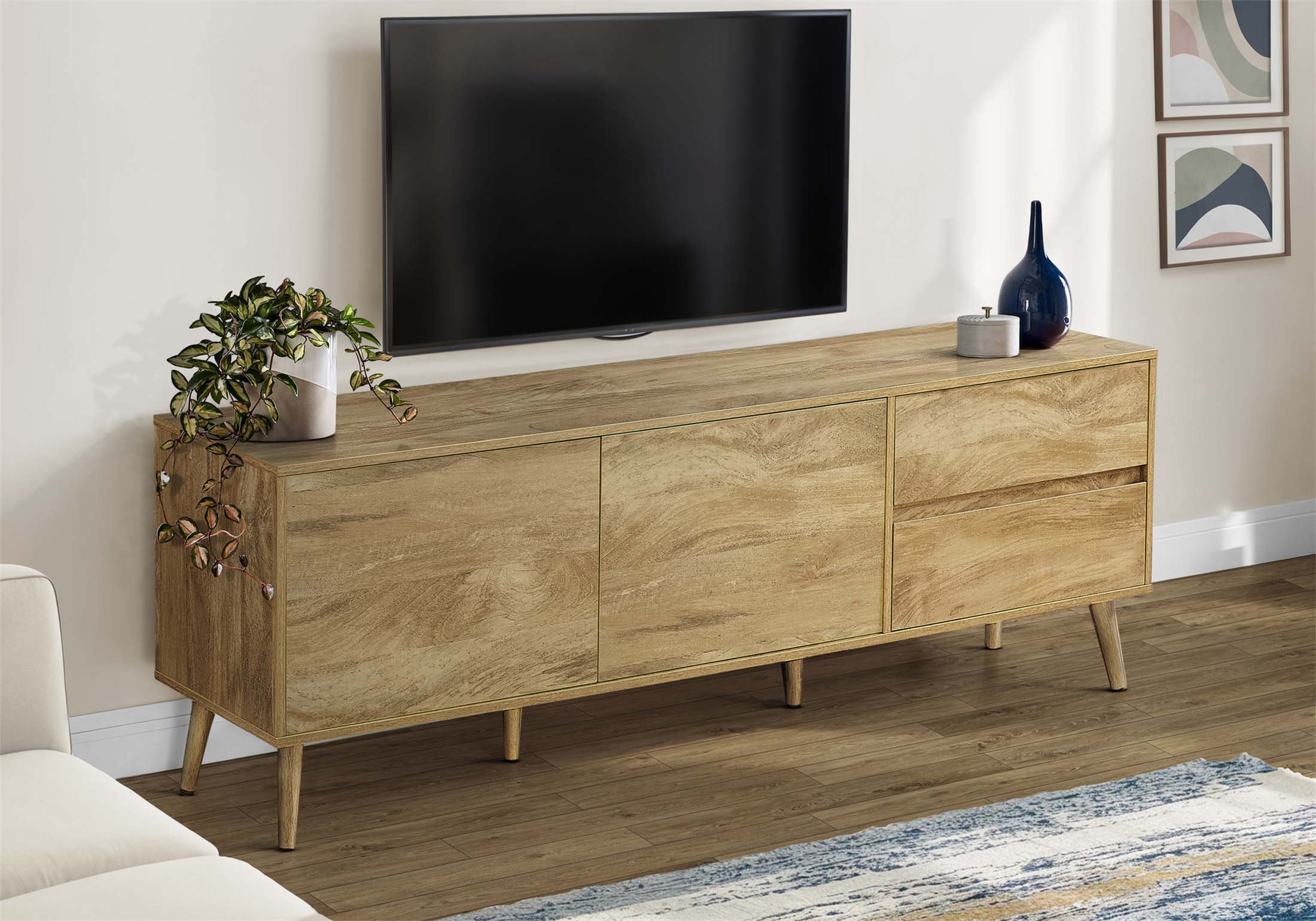 George Oliver Mid Century 72 Inch TV Stand With Storage Drawers And ...