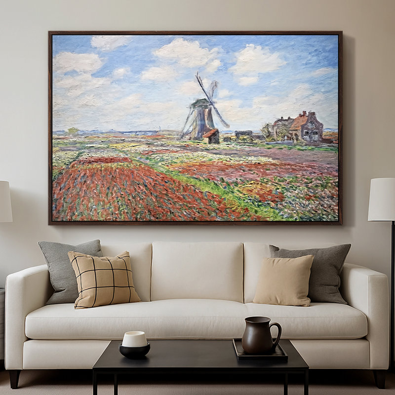 Tulip Fields with the Rijnsburg Windmill, 1886 - Claude Monet, toile tendue avec châssis, 26 x 40, Noyer