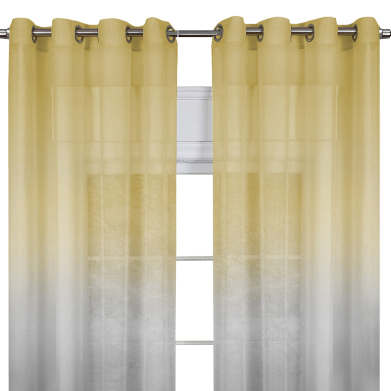 Carlyssia Semi Sheer Curtain Single Panel, Gray/Yellow, 52" W x 63" L