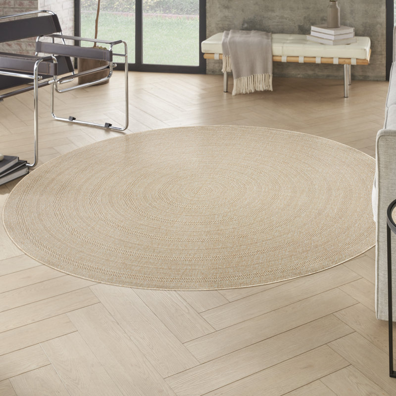 Cascio Geometric Indoor/Outdoor Area Rug, Round 8', Cream
