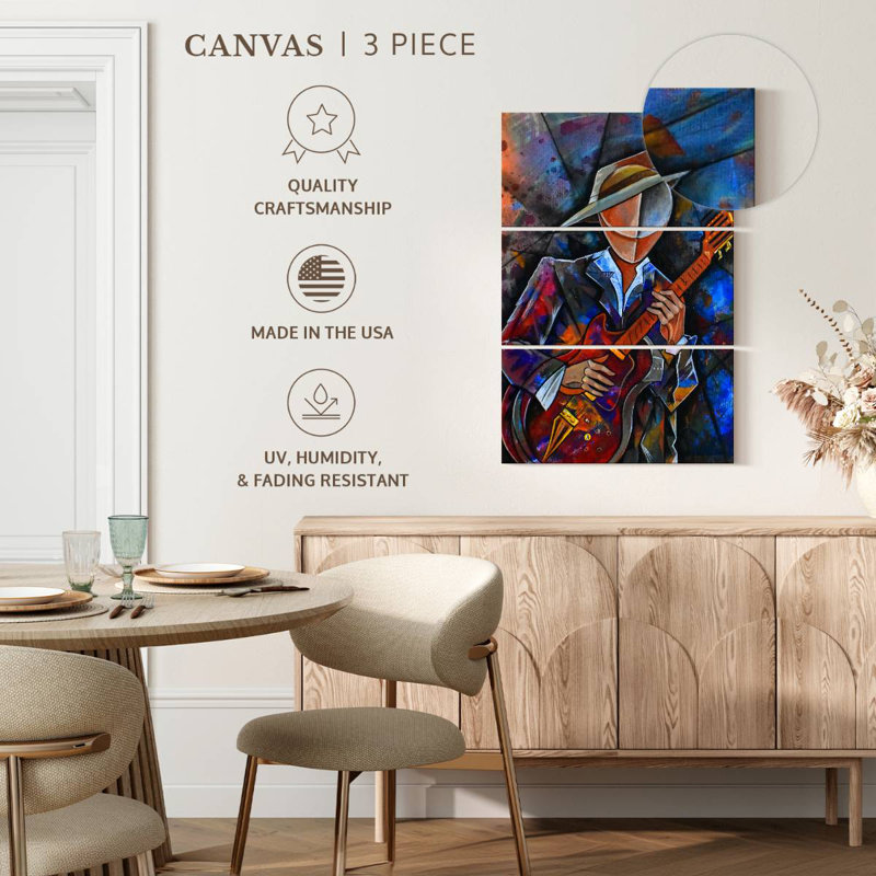 Abarca Cubist Guitar Musician, 32" H x 20" W