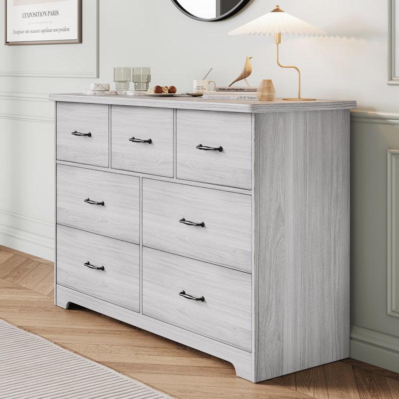 Commode à 7 tiroirs Rotan, Gris