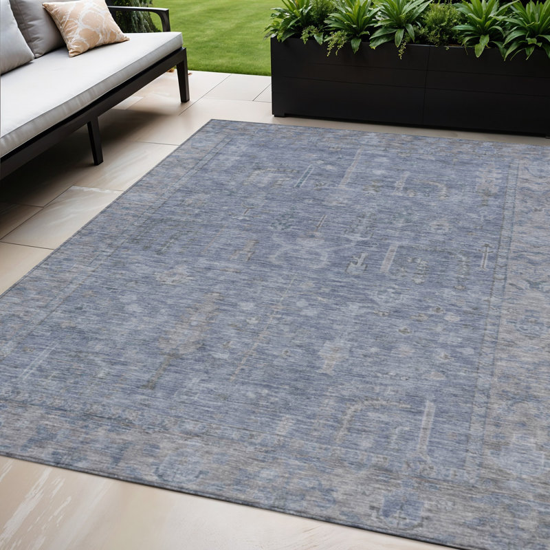 Tapis oriental lavable bleu et gris oriental 5 pi x 8 pi