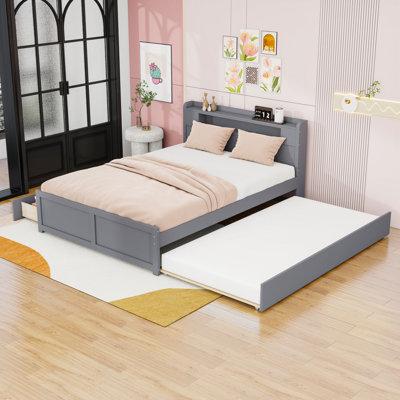 Grand lit plateforme en bois avec lit gigogne et 2 tiroirs