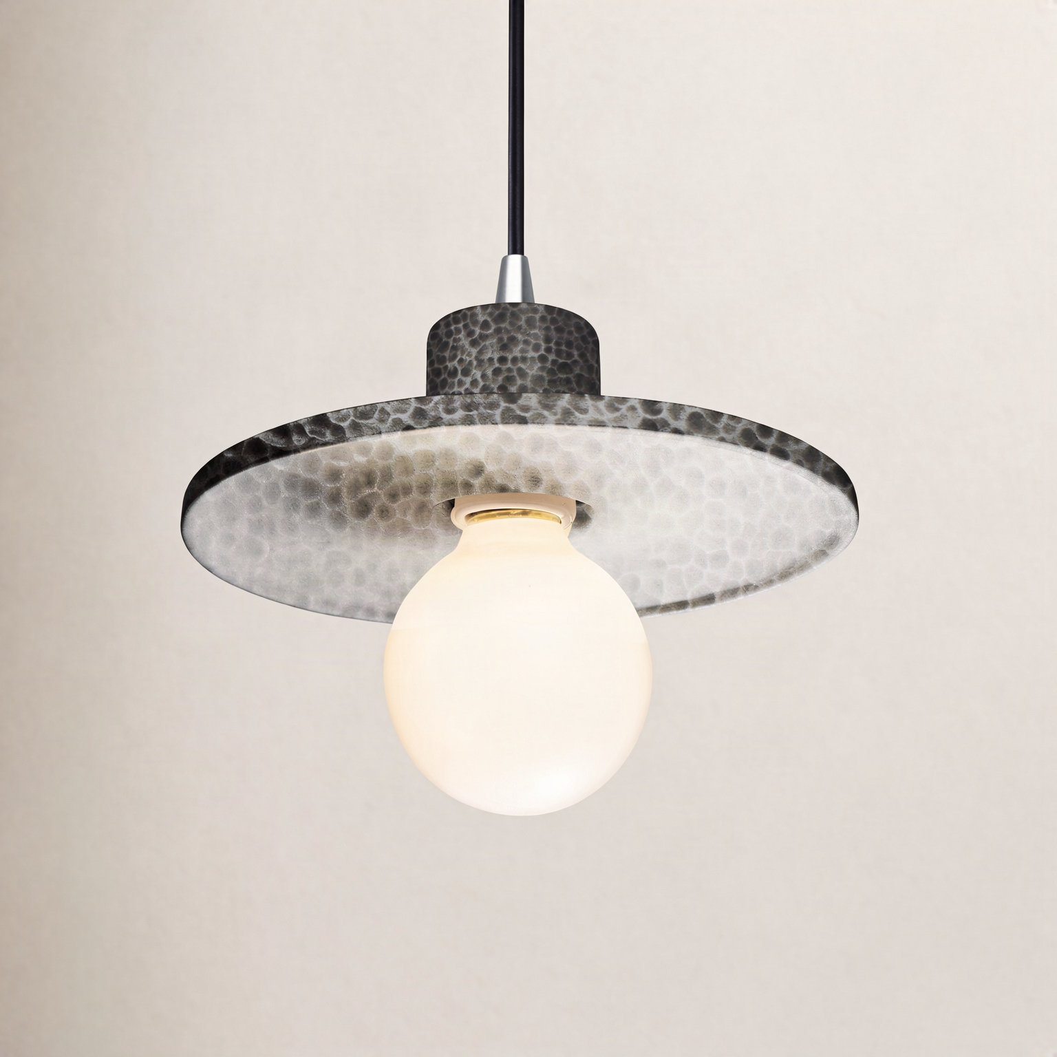 Marlena Dimmable Single Light Pendant, Hammered Pewter, Polished Chrome
