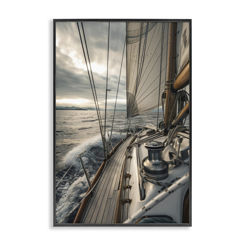Voilier Wake Waves, estampe numérique par LSR Design Studio, H 18 po x l 12 po, Giclée encadrée noir minuit