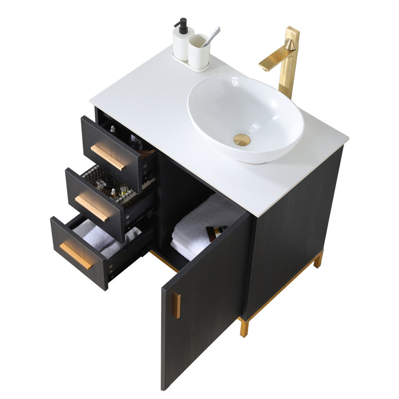  Modern Free-Standing Single Bathroom Vanity Set, Black