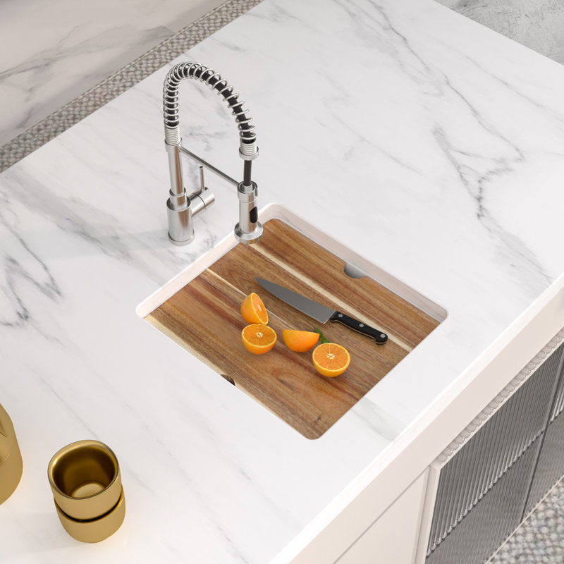 Évier de cuisine encastré 15/17 en quartz blanc, Blanc, L 17 po x l 19 po
