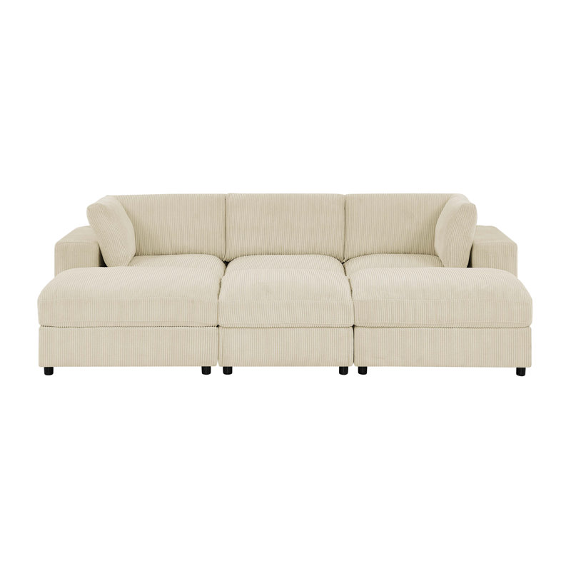 Burntra Corduroy Upholstered Modular Sectional, Beige Corduroy
