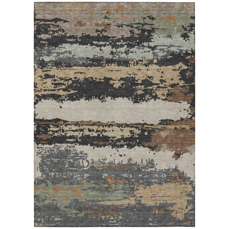 Machine Washable Indoor/Outdoor Chantille ACN2592 Abstract Rug, Charcoal, 5' x 7'6"