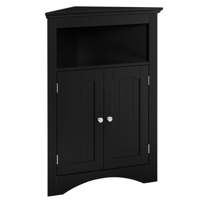 Black Corner Cabinet With Doors And Shelves For Bathroom, Living Room - Adjustable Shelves, Easy To Assemble, Multifunctional Storage Kitchen 24" Deep, Waterproof