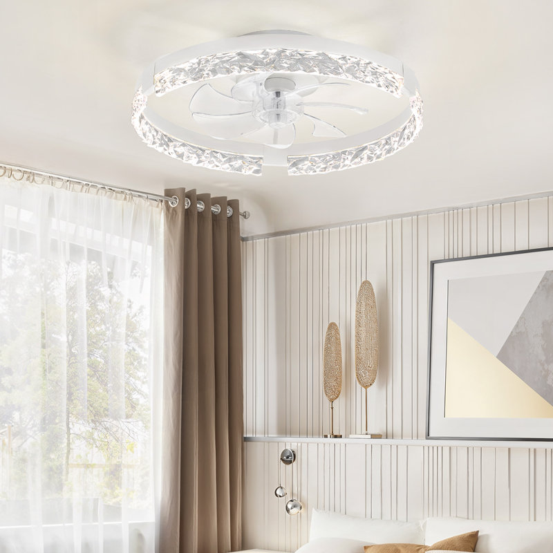 Ventilateur de plafond encastré moderne 20 "avec lumière, bords en cristal taillé en diamant Cissline, pour les chambres et les espaces de vie