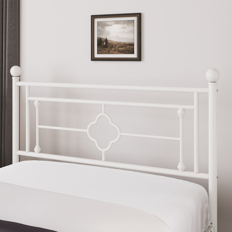Ajayceon Metal Platform Bed Frame With Vintage-Style Headboard And Footboard, Queen, White