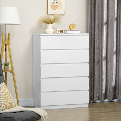 Commode à 5 tiroirs, commode moderne pour chambre à coucher, blanc