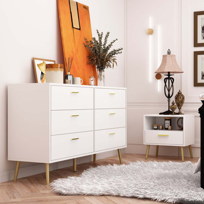 Ensemble de commode configurable Mujibur (table de chevet et commode 6 tiroirs)