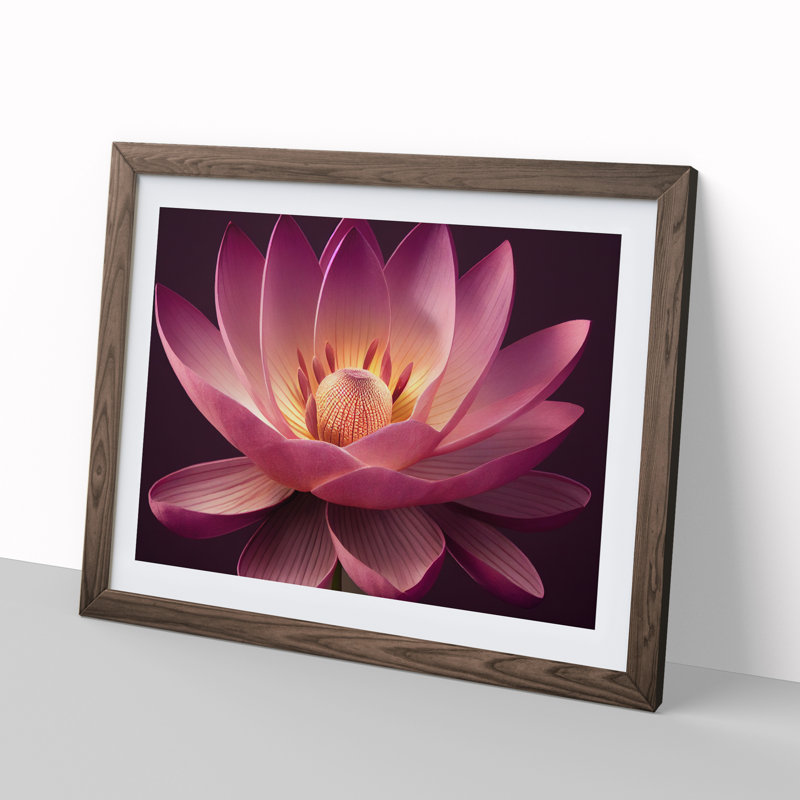 Dashing Lotus Flower - Framed Print, 25cm H x 34cm W x 2cm D, Walnut