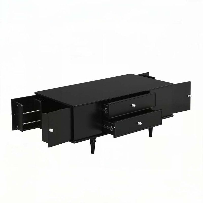 Table basse à quatre tiroirs, deux compartiments de rangement cachés sur les côtés, Noir