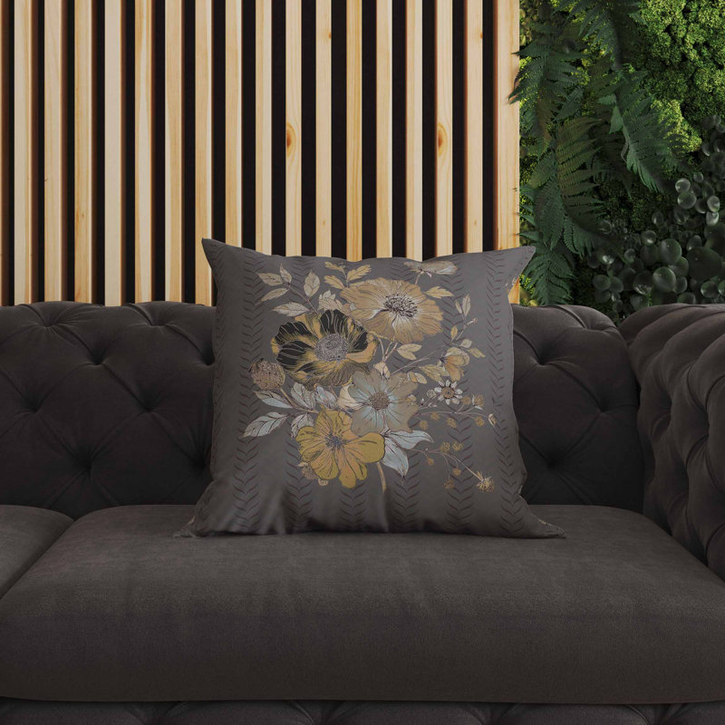 Coussin intérieur / extérieur Misty Meadows, Carré 18 po, Brun / or