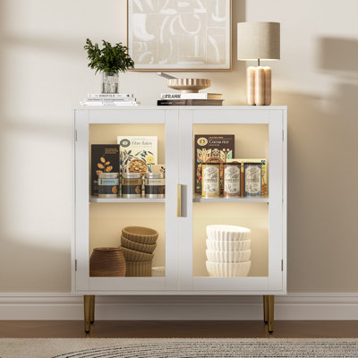 Buffet Cabinet With Led Lights, Sideboard Cabinet With 2 Doors Acrylic, 32" Modern Buffet Cabinet With Adjustable Shelf, Coffee Bar Cabinet For Living by Wrought Studio