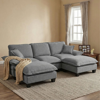 Canapé modulaire modulaire, canapé en U en forme de nuage avec conception de voilier, 2 repose-pieds mobiles et 2 coussins moelleux inclus, chenille confortable pour le salon d'appartement