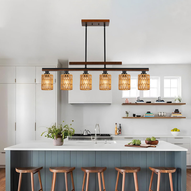 Luminaire suspendu pour îlot de cuisine 6 lumières noir mat Achazia