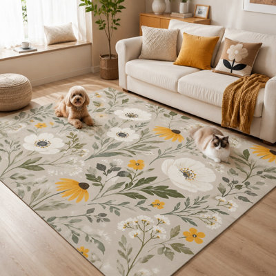 1pièce tapis à imprimé floral botanique - esthétique rétro, tapis à poils courts, lavable, grand tapis mince, envers antidérapant, parfait pour le salon, la chambre à coucher, la cuisine et le bureau à l'intérieur pour la maison