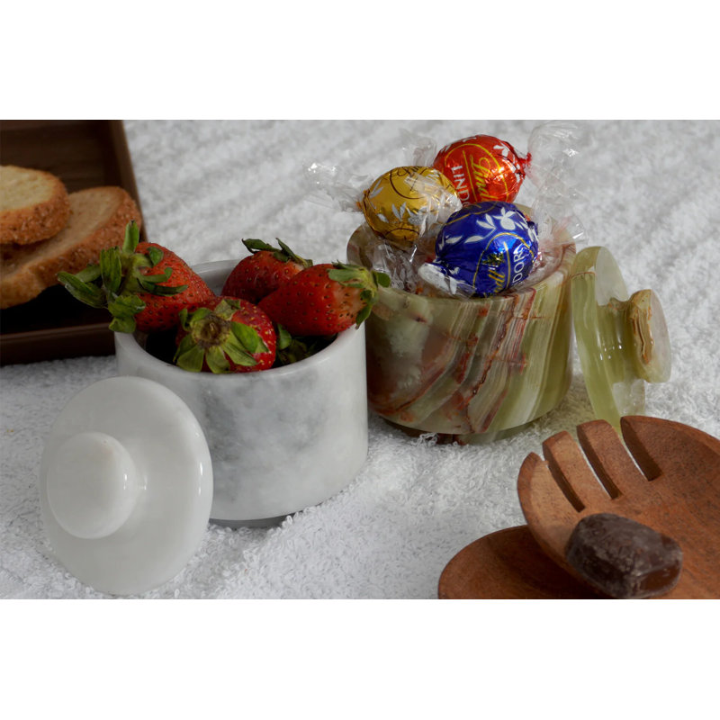 Handmade Marble Salt Sellar Set Of 2 Lidded