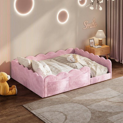 Lit double tapissier sur pied