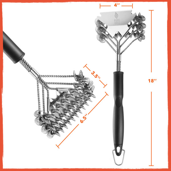 18 Long Handle Grill Brush with Replaceable Head - Safe Bristle Free  Stainless Steel BBQ Cleaner with Heavy Duty Scrubber Pad, Grill Accessories