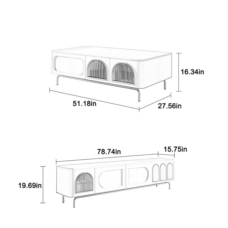 Meuble télé, table basse, planche écologique, grand rangement