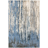 Abstract Area Rug in Ivory/Light Blue