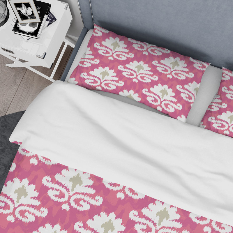 White Flower Ikat - Ensemble de housse de couette abstrait - Microfibre de polyester