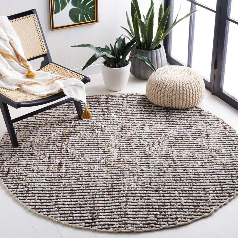 Tapis rayé en laine / jute Rynesha, Rond 6 pi