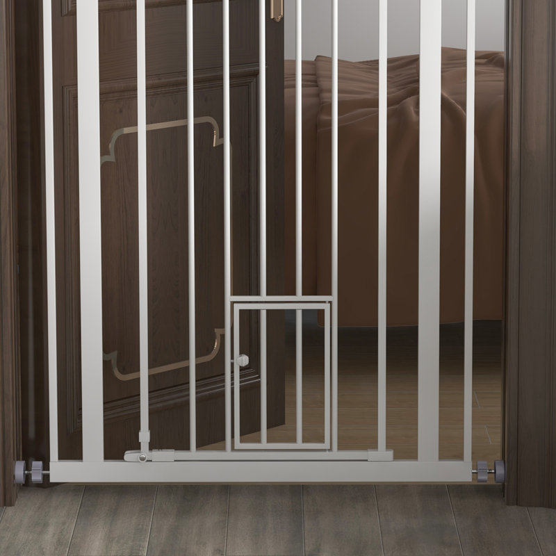 Extra Tall Dog Gate with Cat Door Auto Close for Stairs 74-80 cm Wide