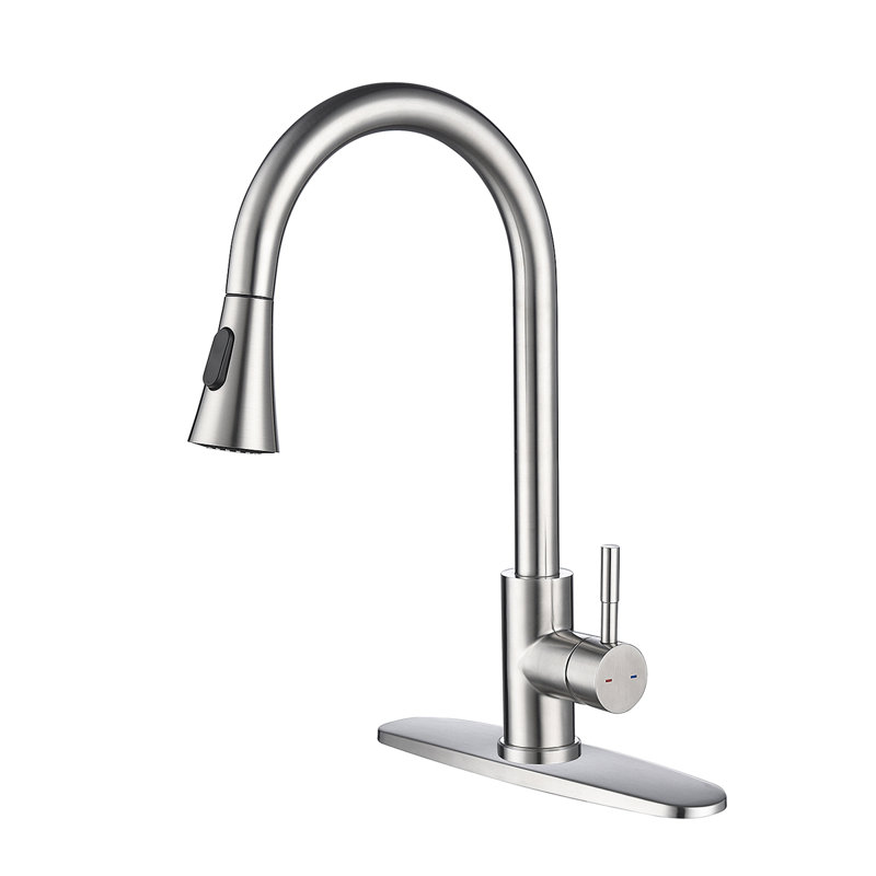 Robinet de cuisine avec douchette extractible, Nickel brossé
