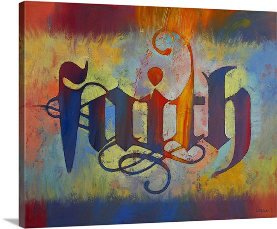 "Anjola Faith - Calligraphy" par Michael Creese, art textuel sur toile, H 24 po x l 30 po x P 1,25 po