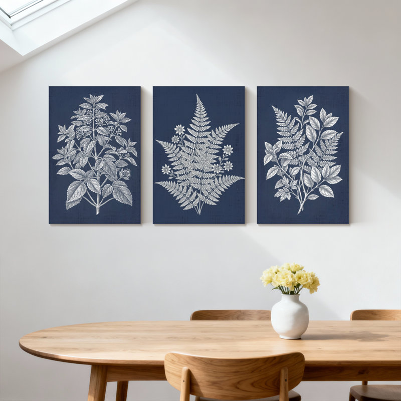 Plantes et fleurs, ensemble de 3 reproductions d'art sur toile, H 18 po x l 36 po
