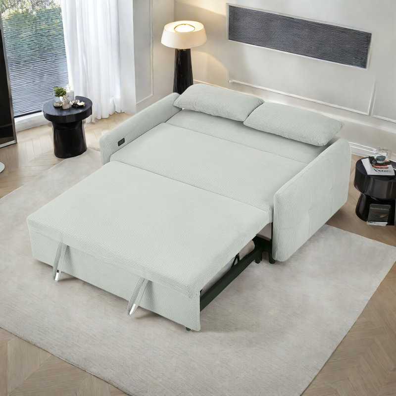 Pull-out Sofa Bed With Two Throw Pillows, Usb Ports, 3 Levels Adjustable Backrest