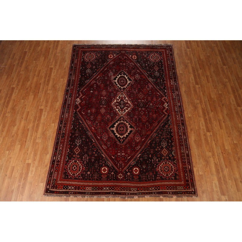 Tapis unique en laine noué à la main de style années 1950 de 7 pi 1 po x 10 pi 2 po Saja