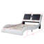 Base de lit en similicuir blanc grand lit, plateforme avec lumières à DEL, contrôle de la musique, massage par vibration, conception de courbe, support à lattes de bois, sans sommier, charge, éclairage à limite de charge de 600 lb, fonction